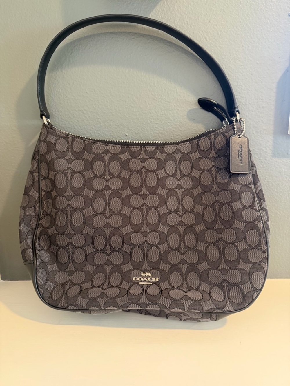 COACH Signature Canvas Shoulder Bag in Charcoal and Black